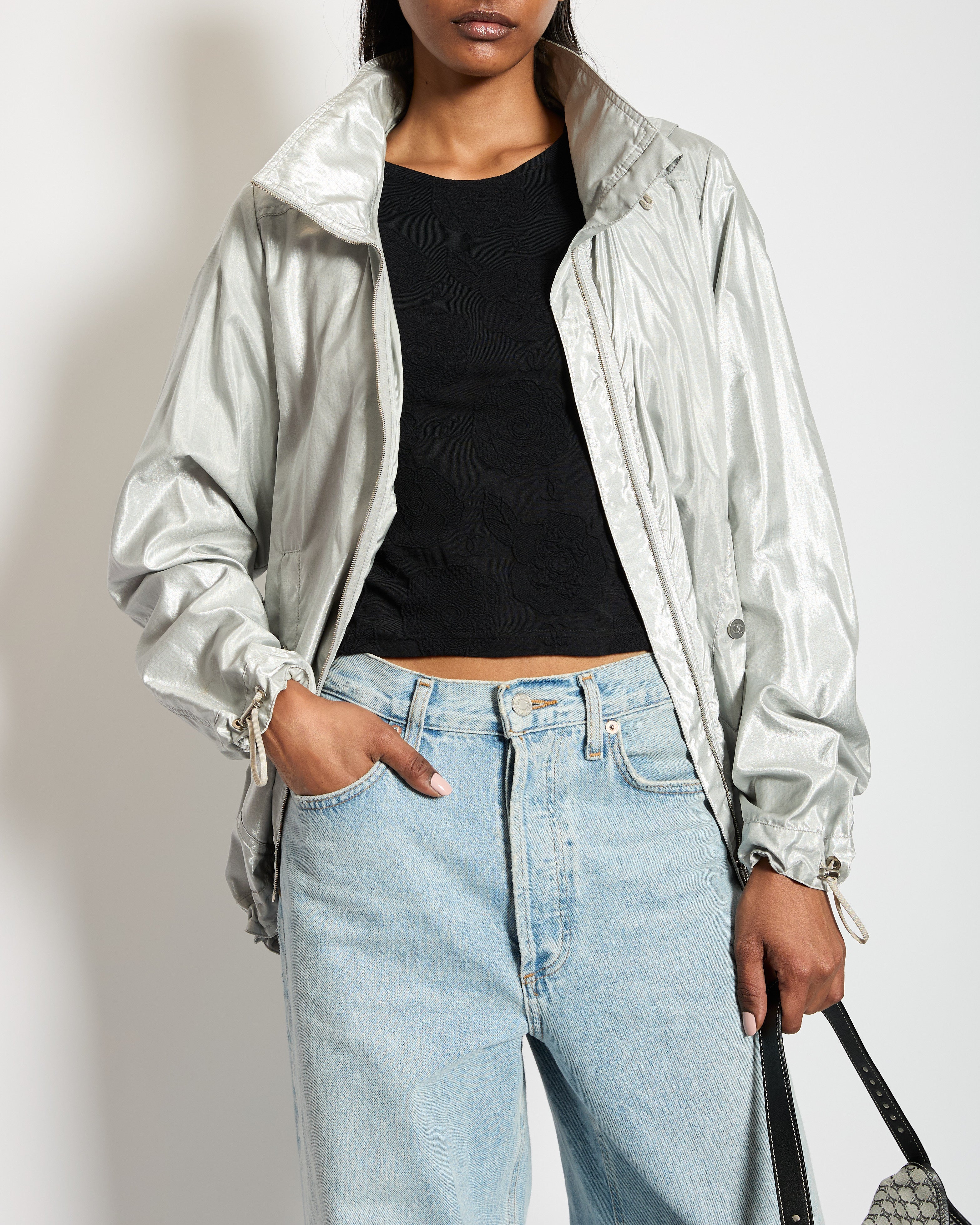 Chanel 16/S Silver Metallic Anorak Jacket Size FR 38 (UK 10)