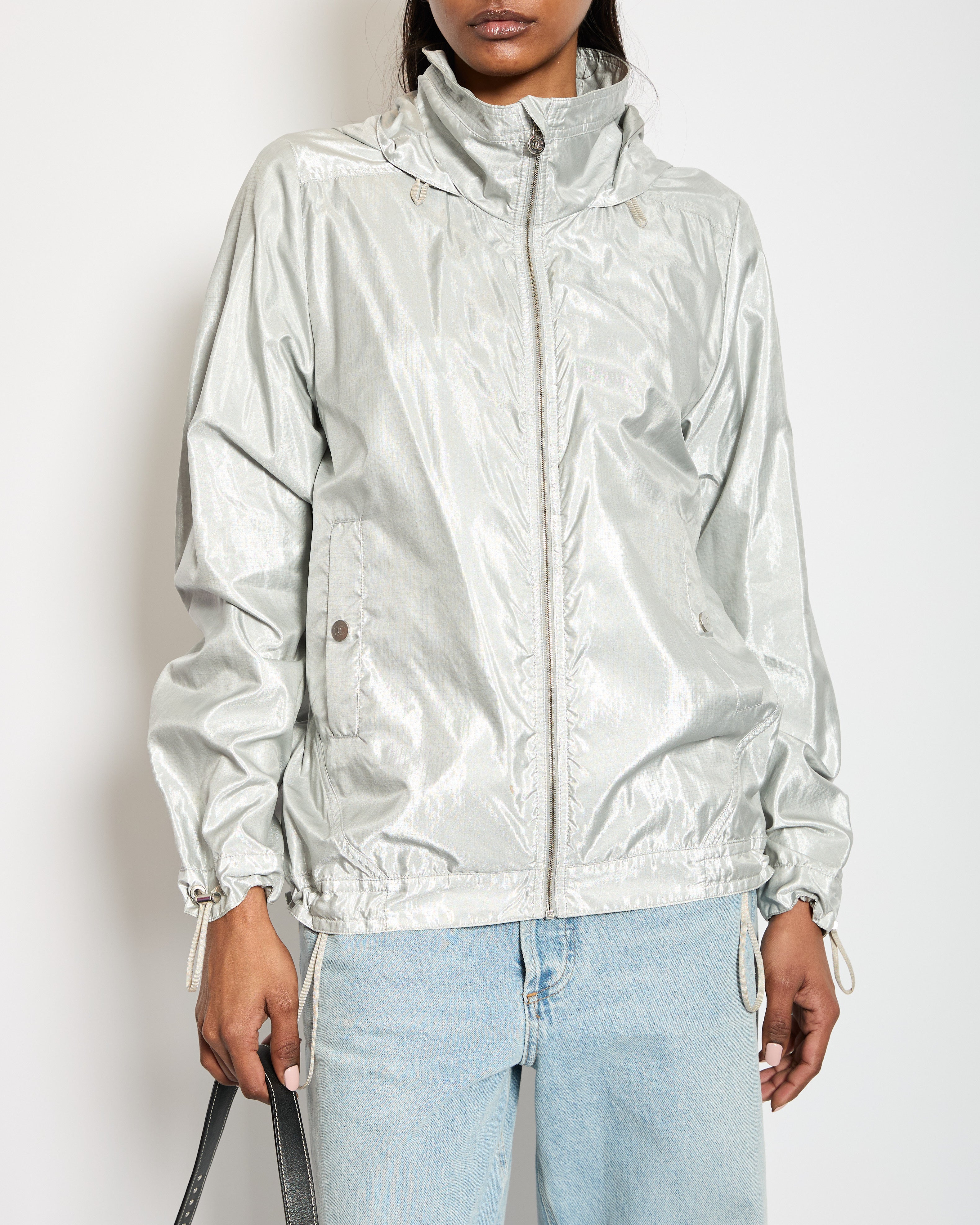 Chanel 16/S Silver Metallic Anorak Jacket Size FR 38 (UK 10)