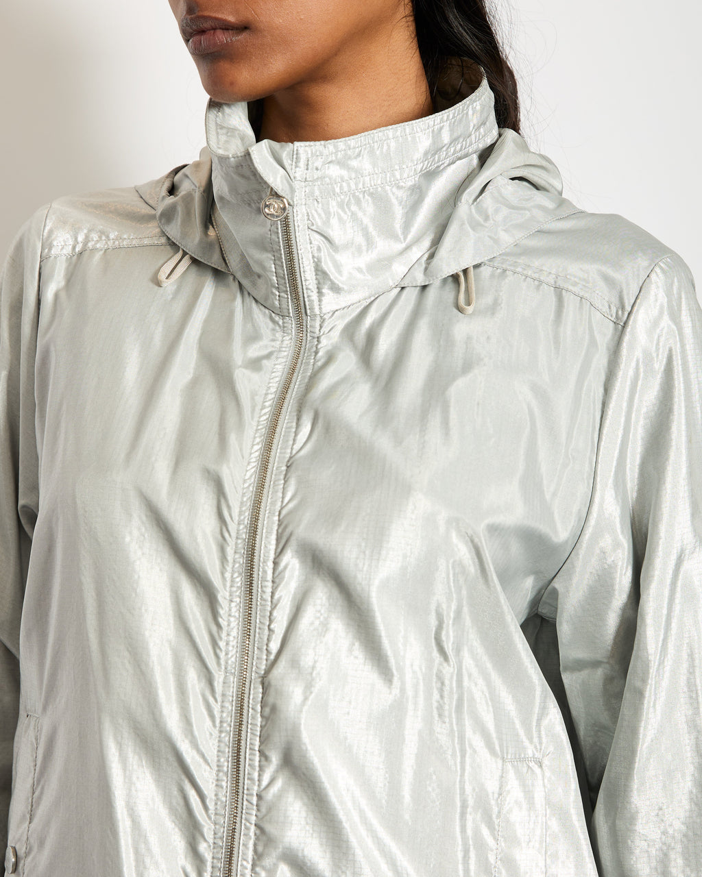Chanel 16/S Silver Metallic Anorak Jacket Size FR 38 (UK 10)