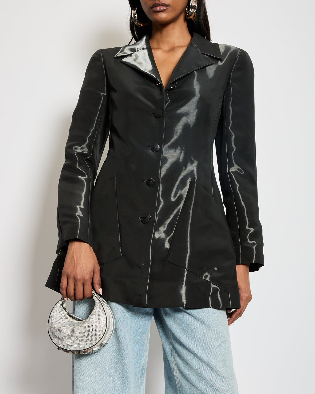 Chanel 00/A Shine Effect Black Blazer Jacket With Black CC Button Detail FR 36 (UK 8)