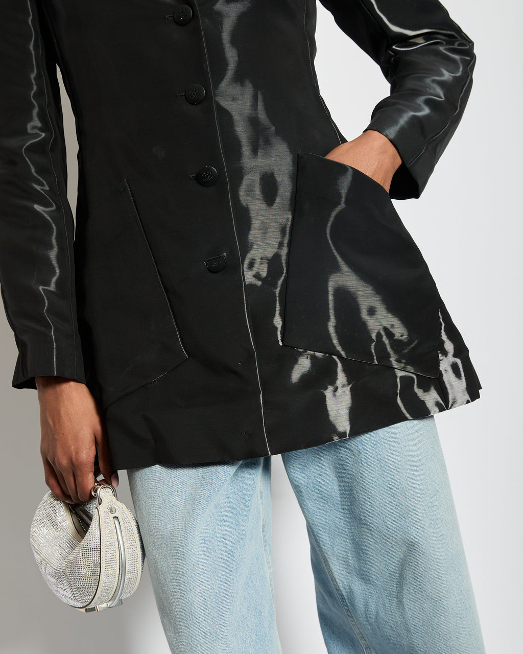 Chanel 00/A Shine Effect Black Blazer Jacket With Black CC Button Detail FR 36 (UK 8)