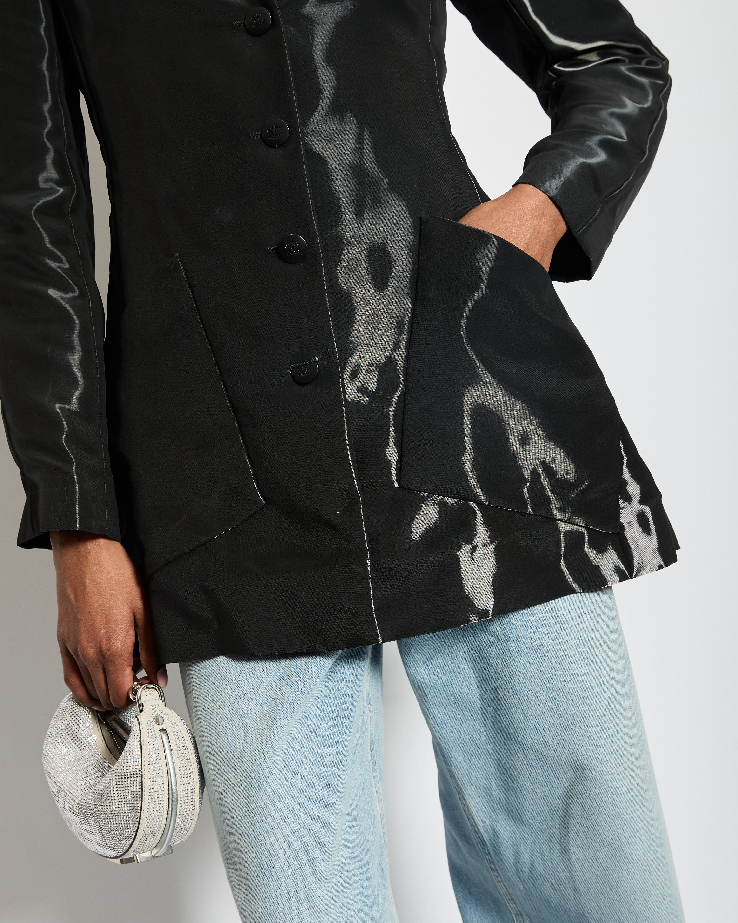 Chanel 00/A Shine Effect Black Blazer Jacket With Black CC Button Detail FR 36 (UK 8)