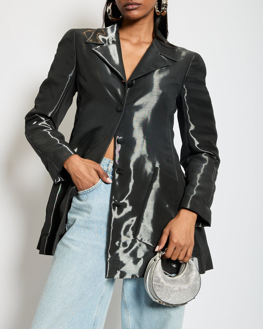 Chanel 00/A Shine Effect Black Blazer Jacket With Black CC Button Detail FR 36 (UK 8)