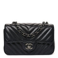 Chanel Metallic Caviar Chevron Quilted Mini Rectangular Flap Black