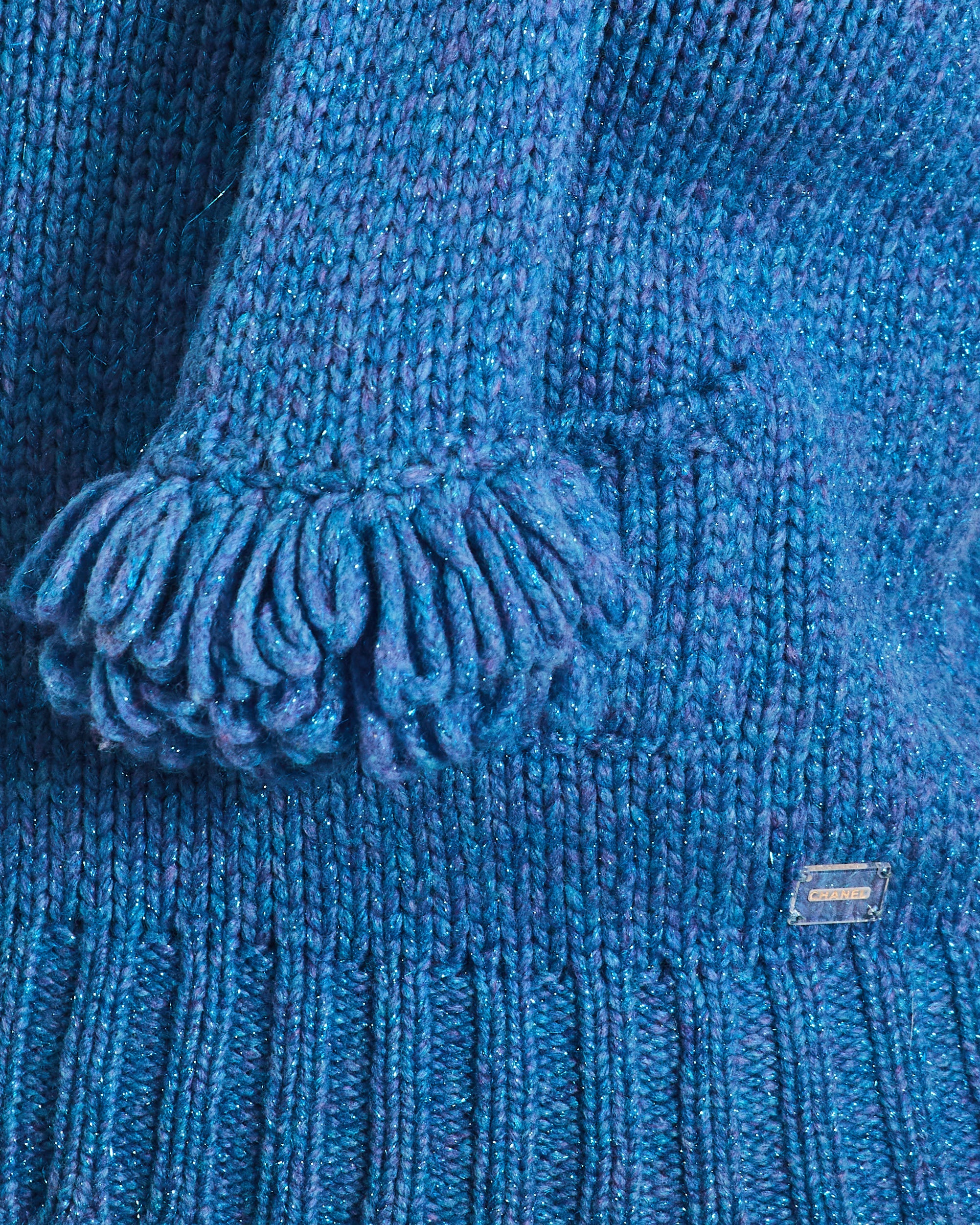 Chanel 01/A Blue Wool Jumper With Scarf Tie and Sparkle Detail Size FR 38 (UK 10)