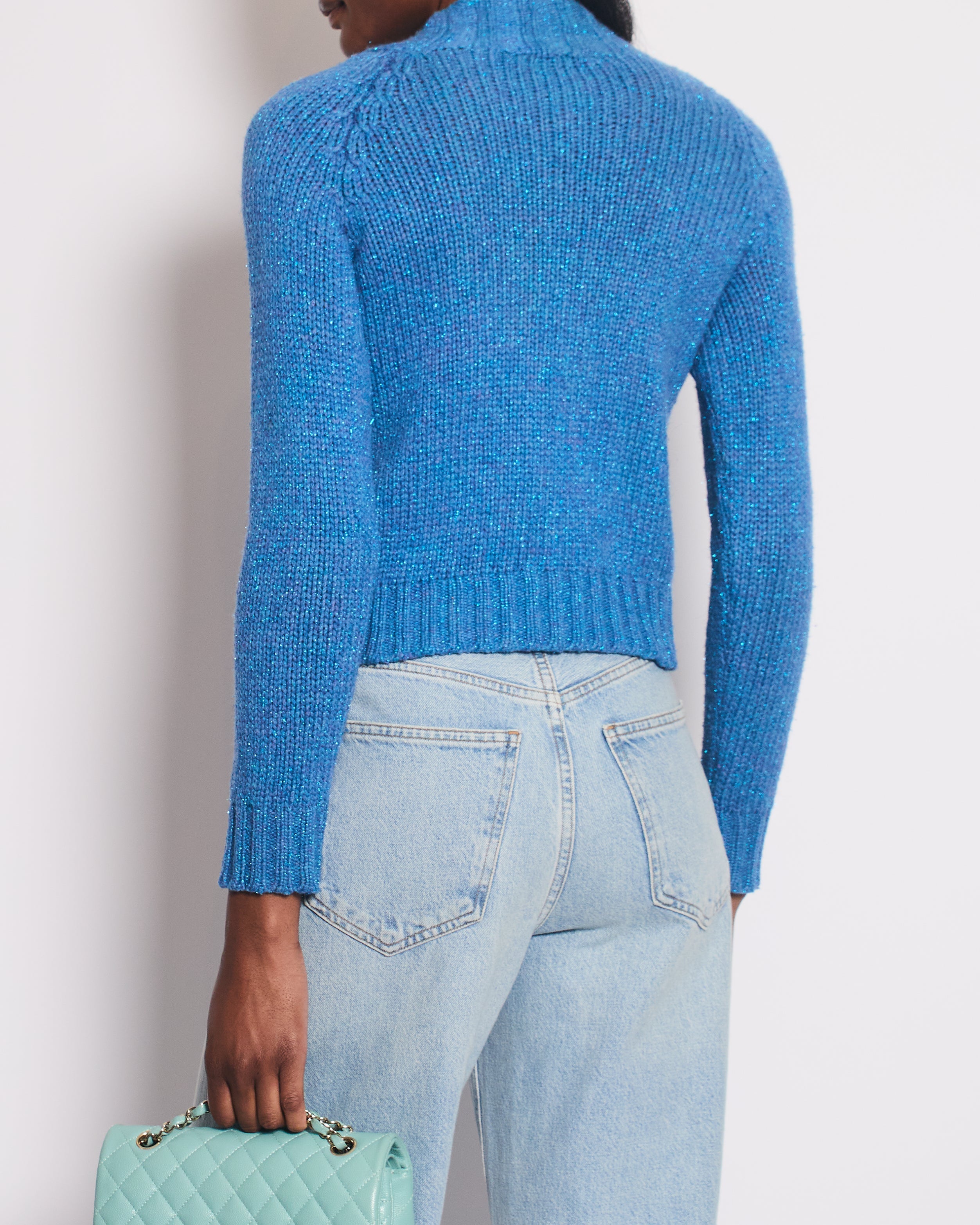 Chanel 01/A Blue Wool Jumper With Scarf Tie and Sparkle Detail Size FR 38 (UK 10)