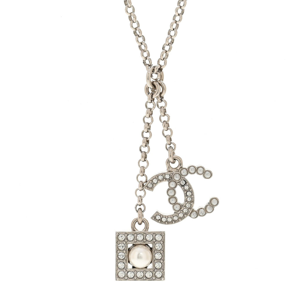 Ruthenium Crystal Square CC Lariat Necklace