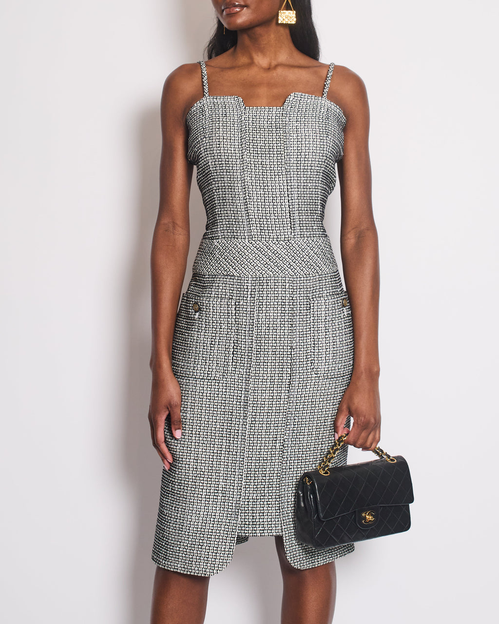 Chanel 14/C Navy Strap Tweed Midi Dress with Pocket Detail Size FR 40 (UK 12) RRP £2,200