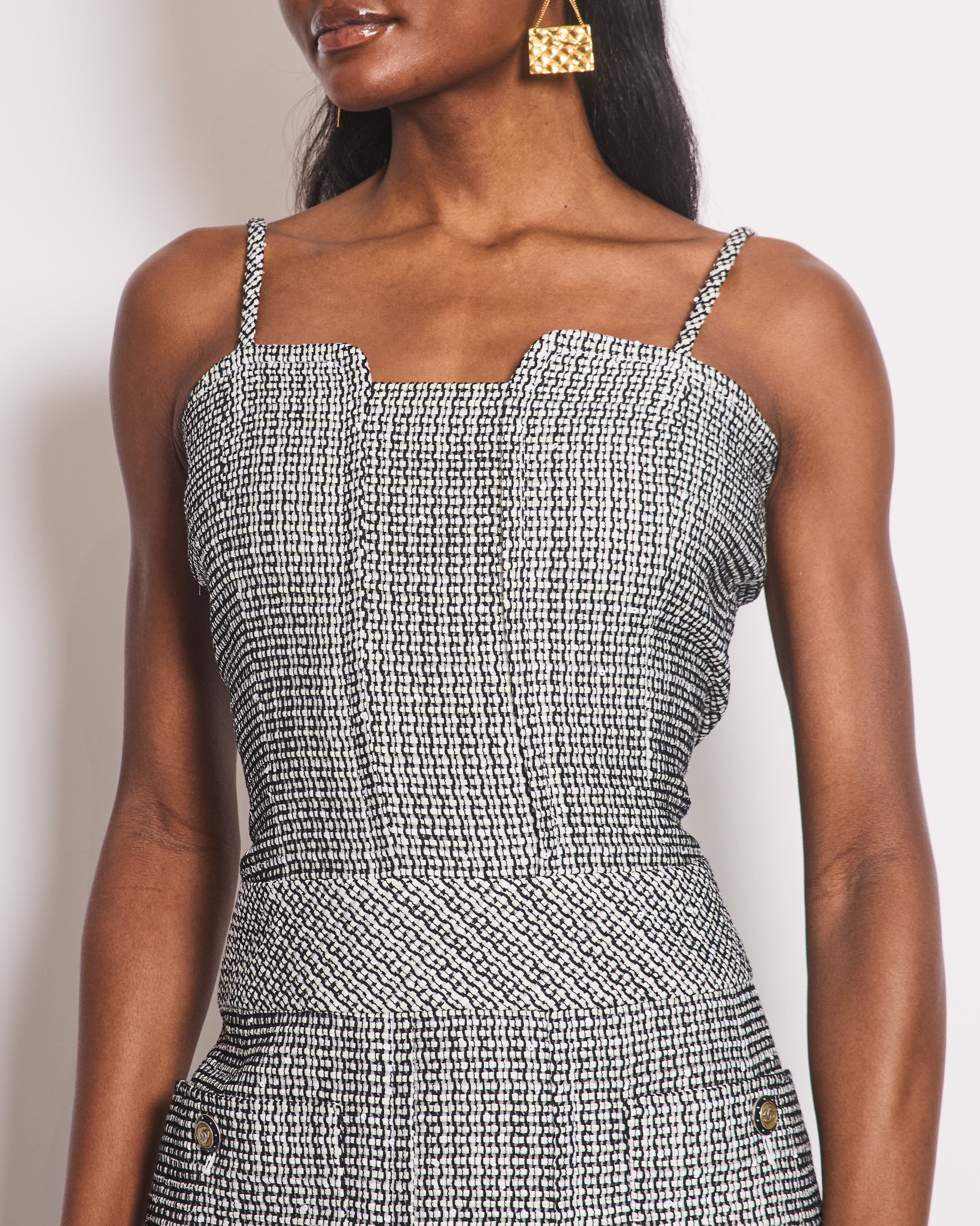 Chanel 14/C Navy Strap Tweed Midi Dress with Pocket Detail Size FR 40 (UK 12) RRP £2,200