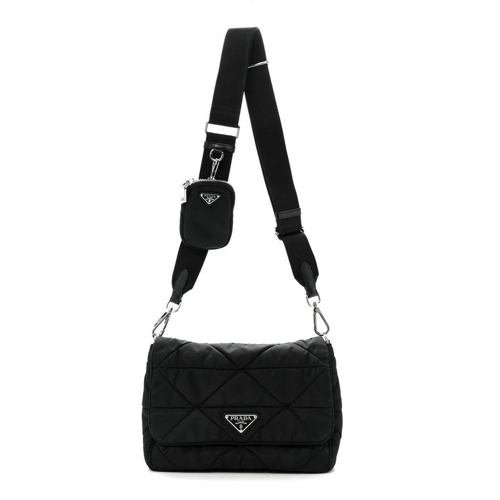 Prada Re-Nylon Quilted Padded Flap Shoulder Bag Black