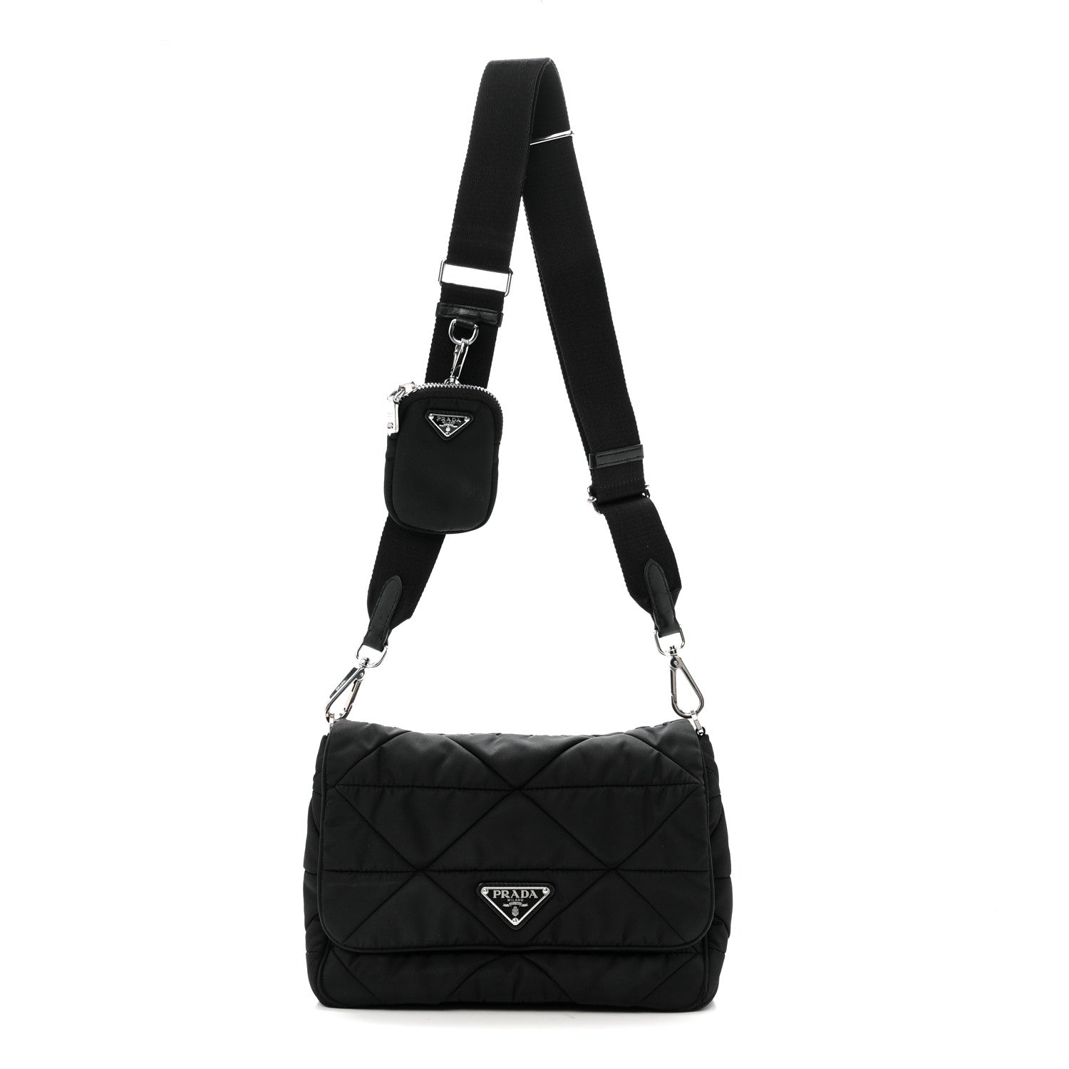 Prada Re-Nylon Quilted Padded Flap Shoulder Bag Black