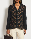 Chanel 15 F/W  Black and Brown Quilted Mohair Cardigan with Silver Threads and Black Chain Button Details Size FR 34 (UK 6)