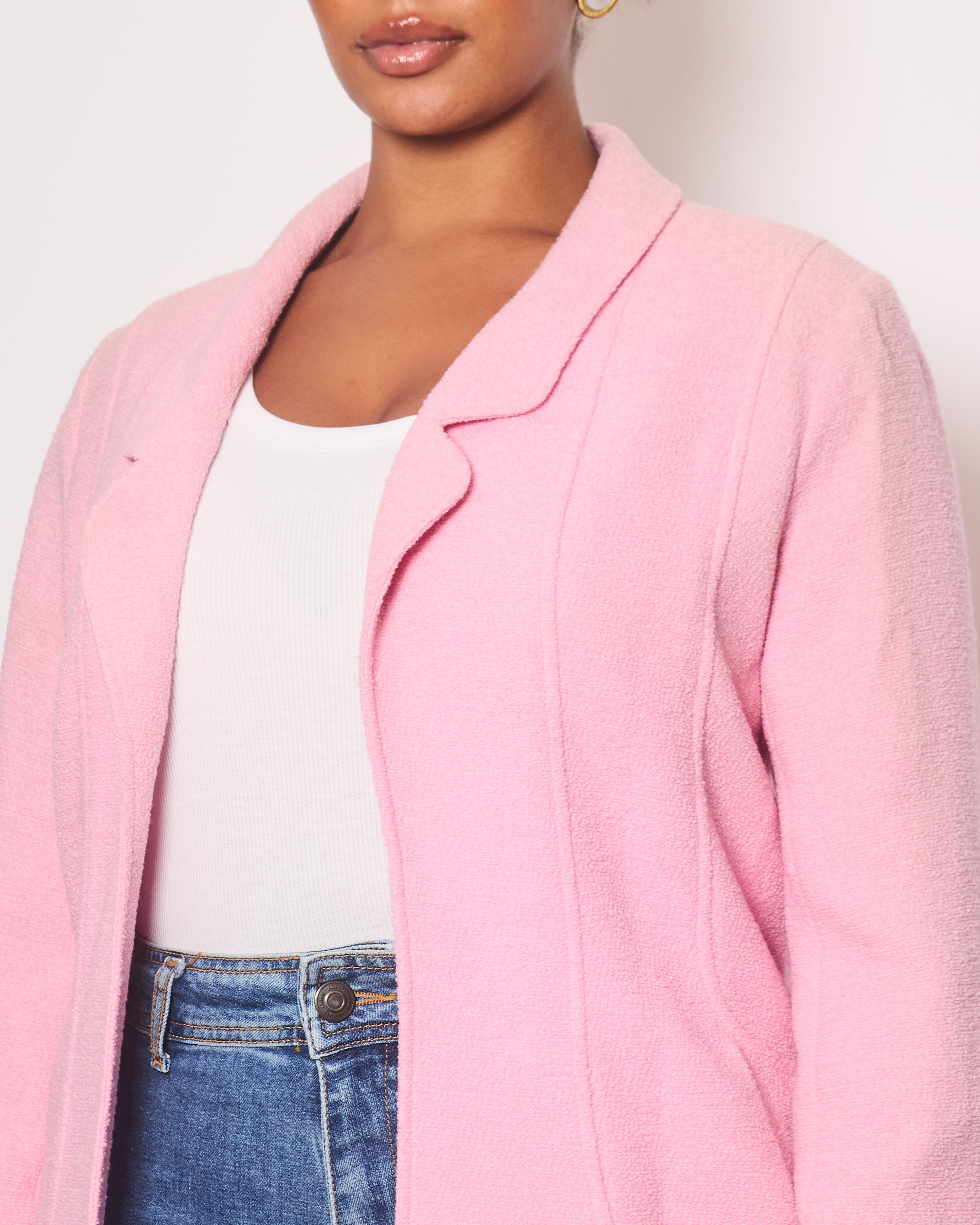Chanel 94/P Pink Longline Tweed Jacket with Gold CC Logo Button Details, Size FR 40 (UK 12)