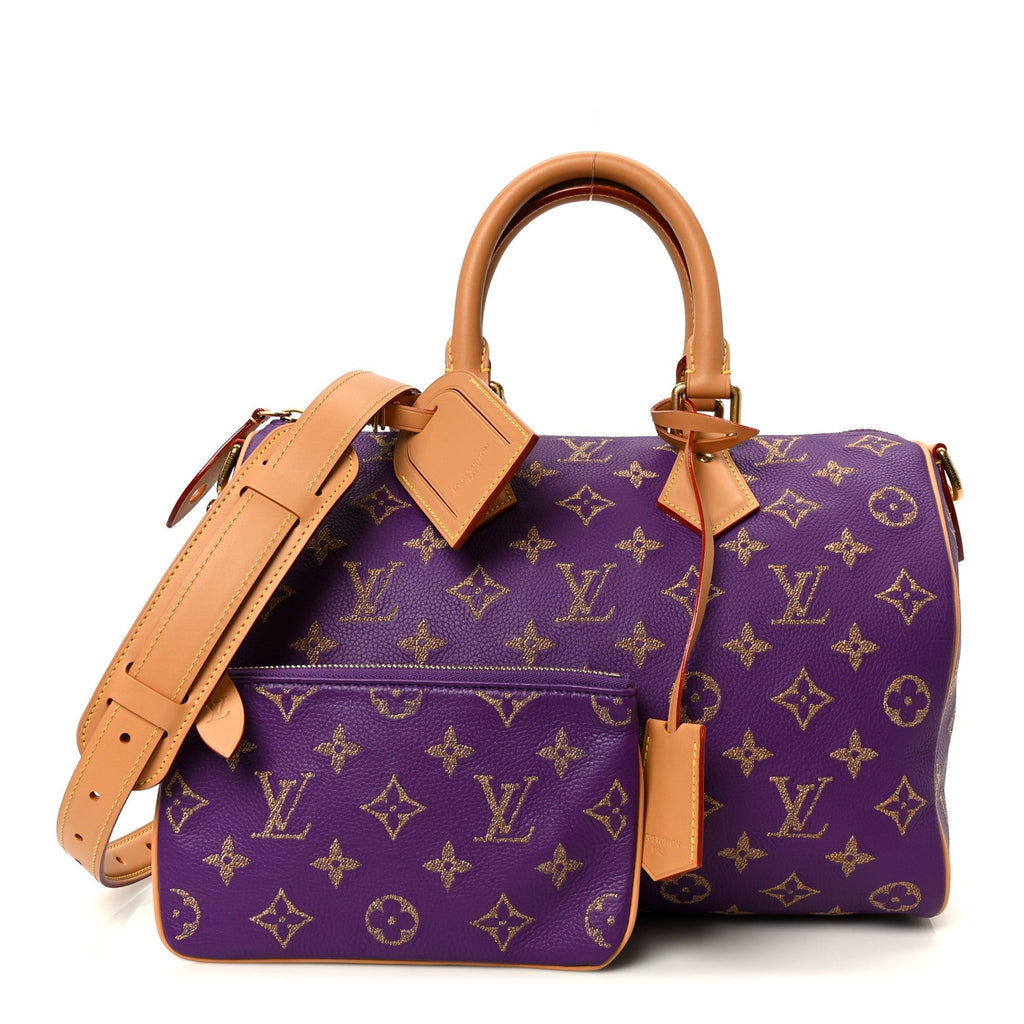 Louis Vuitton Calfskin Embroidered Monogram Speedy P9 Bandouliere 30 Golden Lotus Purple