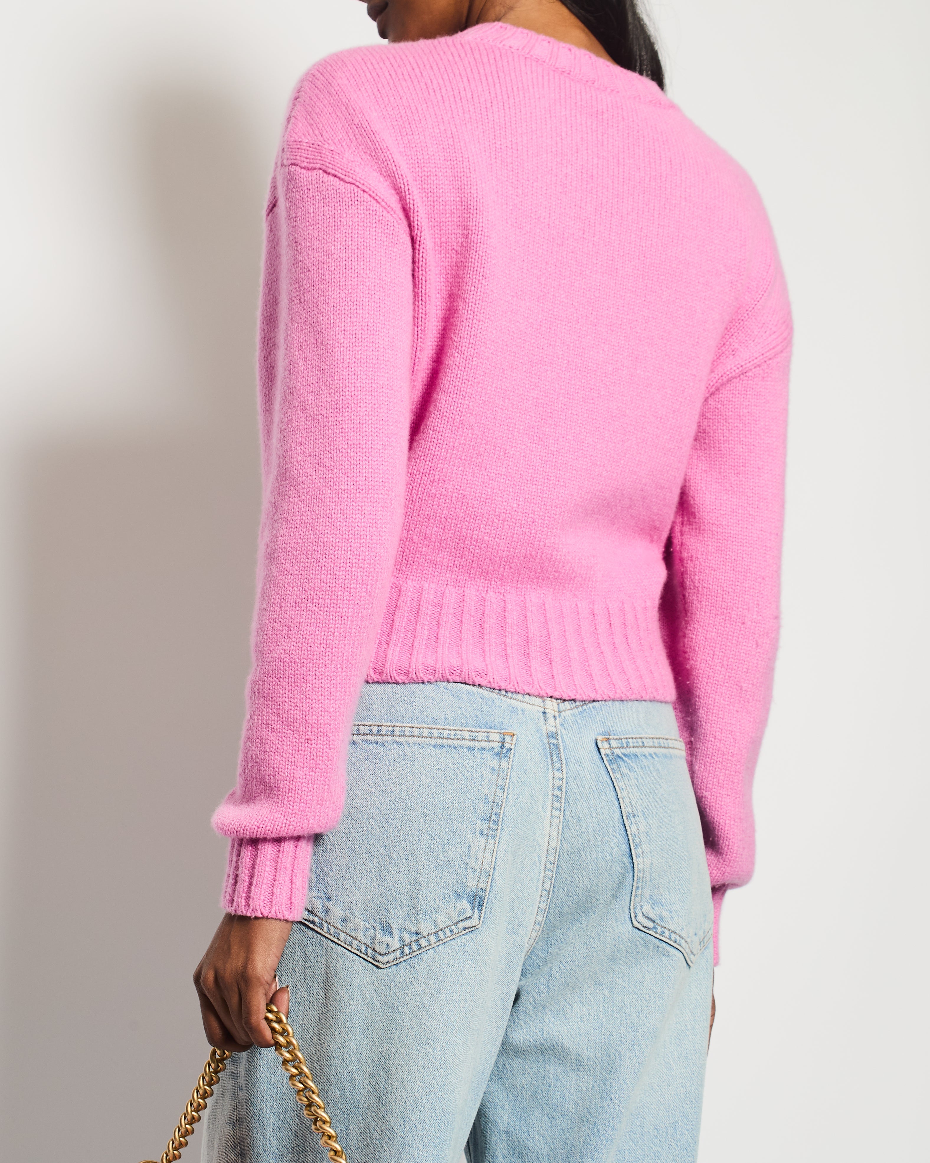 Chanel 20/B Pink Cashmere Jumper with Pearl Logo Detail Size FR 36 (UK 8)