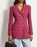 Chanel 96/A Dark Pink Boucle Double Breasted Jacket With Gold Buttons Size FR 36 (UK 8)