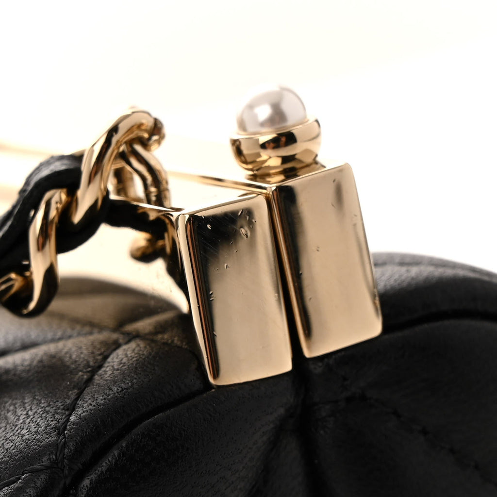 Chanel Lambskin Quilted Pearl CC Vanity Case Black