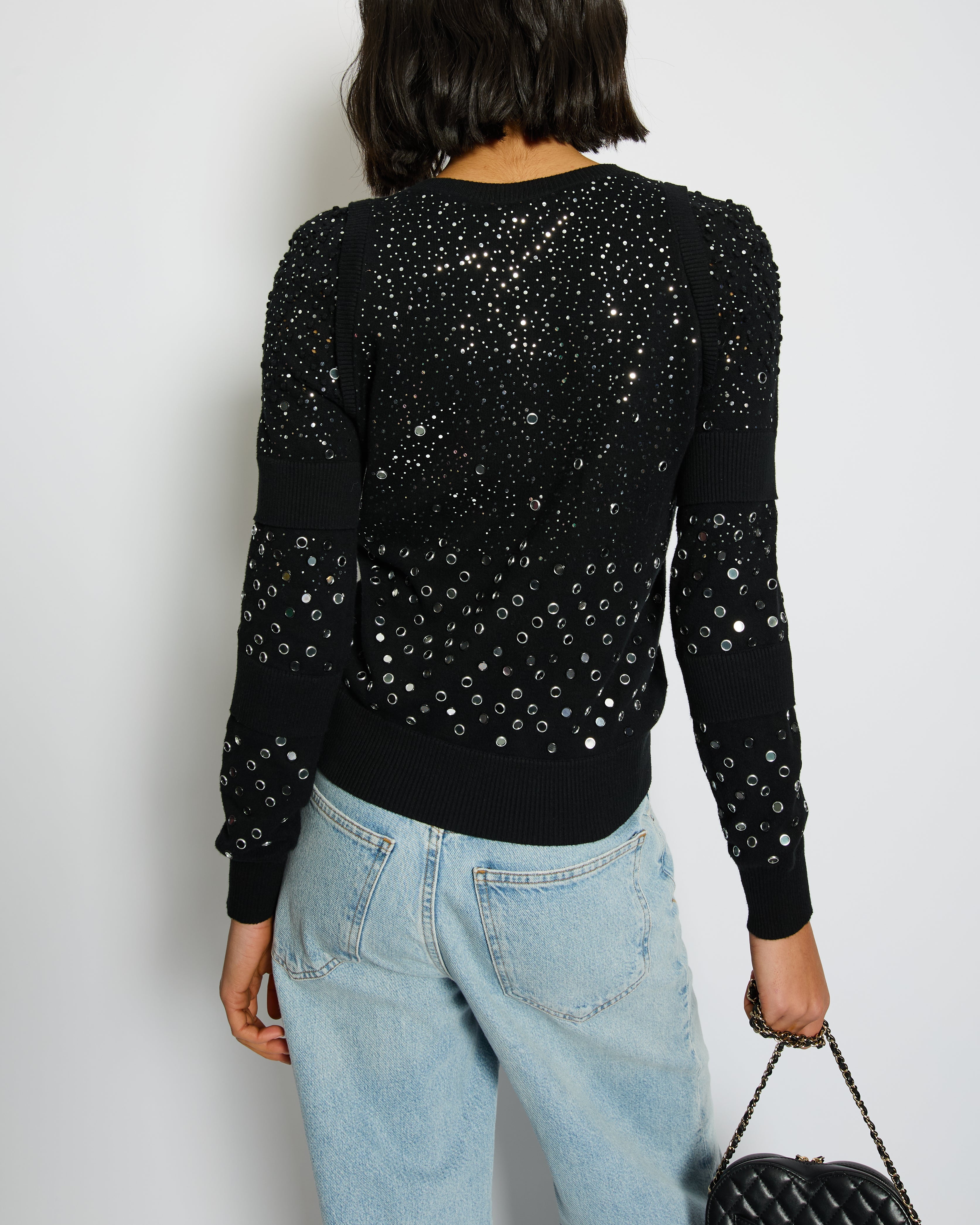 Chanel Black Mirror Embellished Jumper with CC Logo and Sequin Details Size FR 34 (UK 6)