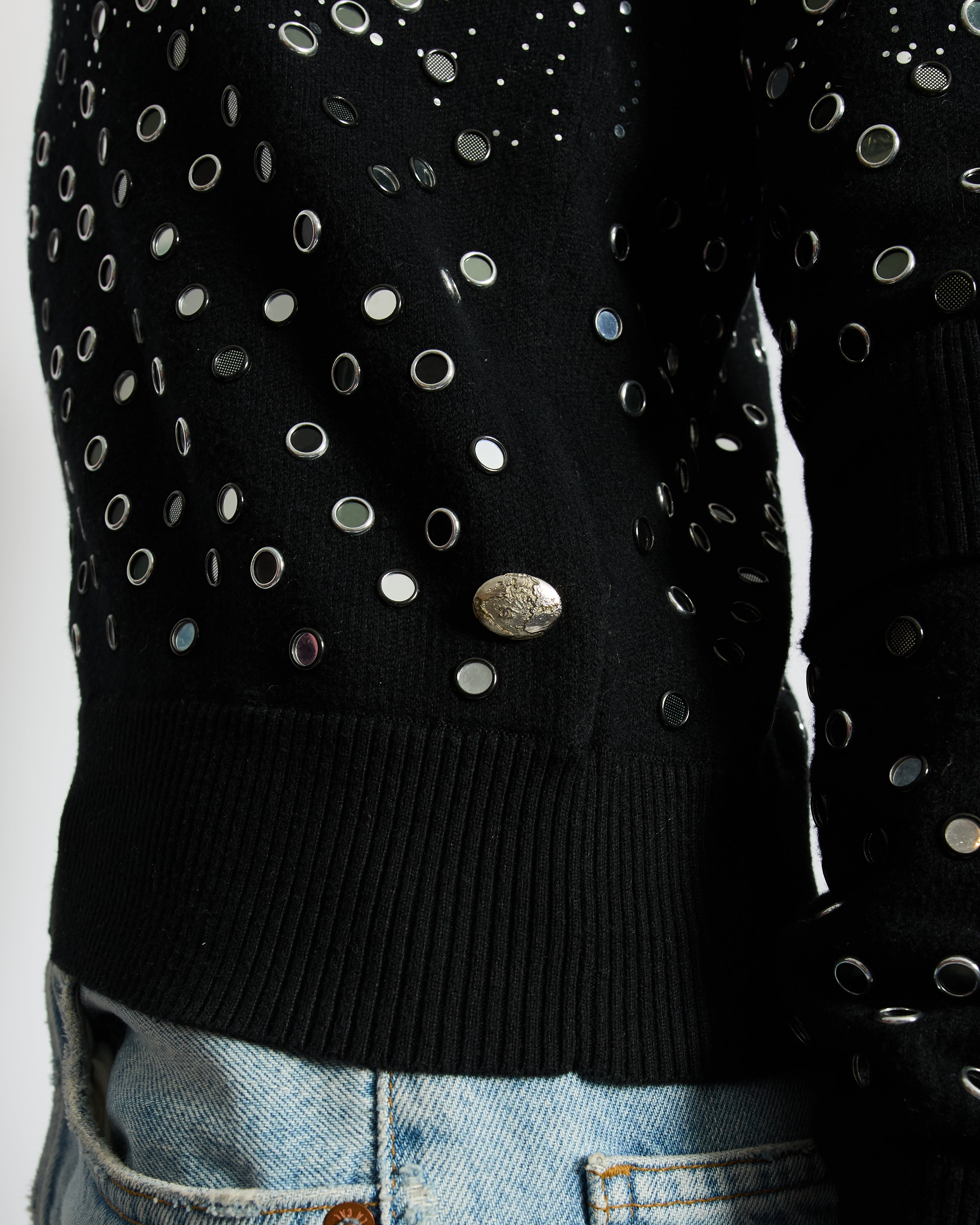 Chanel Black Mirror Embellished Jumper with CC Logo and Sequin Details Size FR 34 (UK 6)