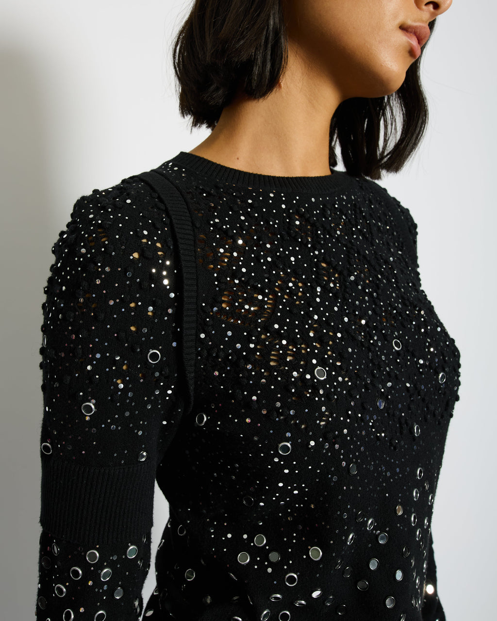 Chanel Black Mirror Embellished Jumper with CC Logo and Sequin Details Size FR 34 (UK 6)