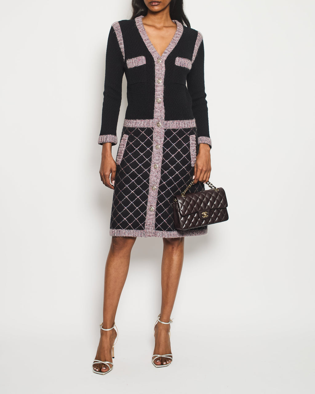 Chanel 15K Black, Pink Long-Sleeve Dress with Pocket Detail Size FR 34 (UK 6) RRP £3400