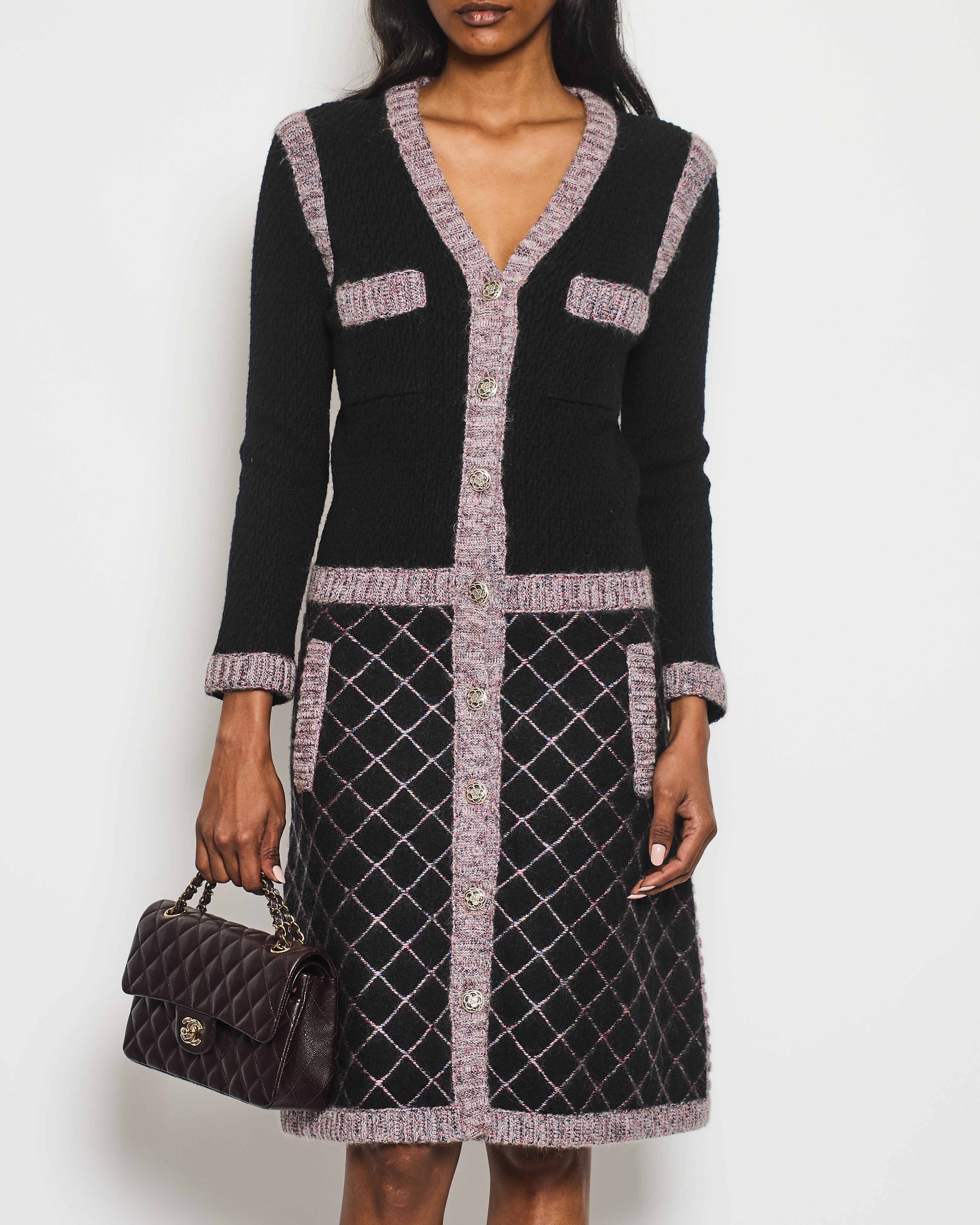 Chanel 15K Black, Pink Long-Sleeve Dress with Pocket Detail Size FR 34 (UK 6) RRP £3400