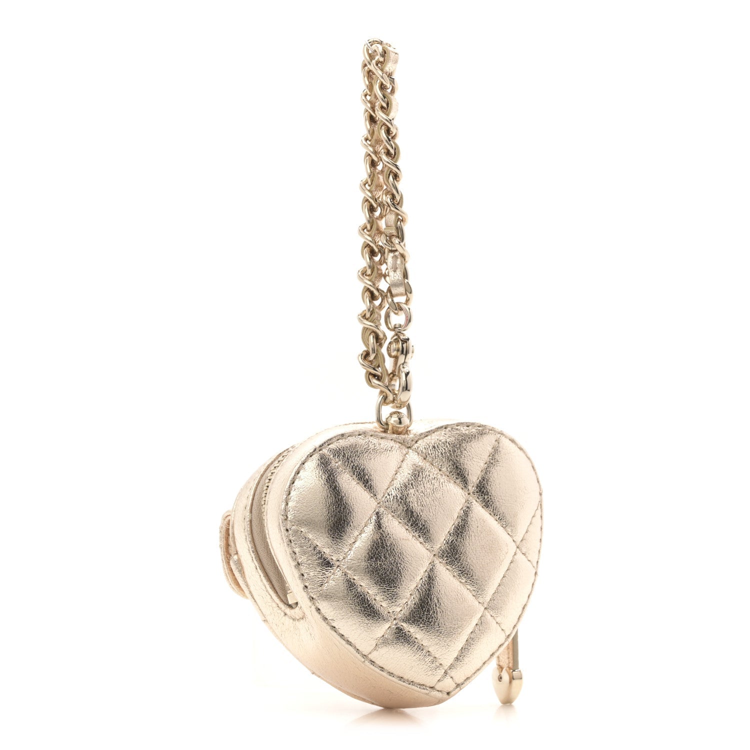 Metallic Lambskin Quilted CC In Love Mini Heart Bag Charm Gold