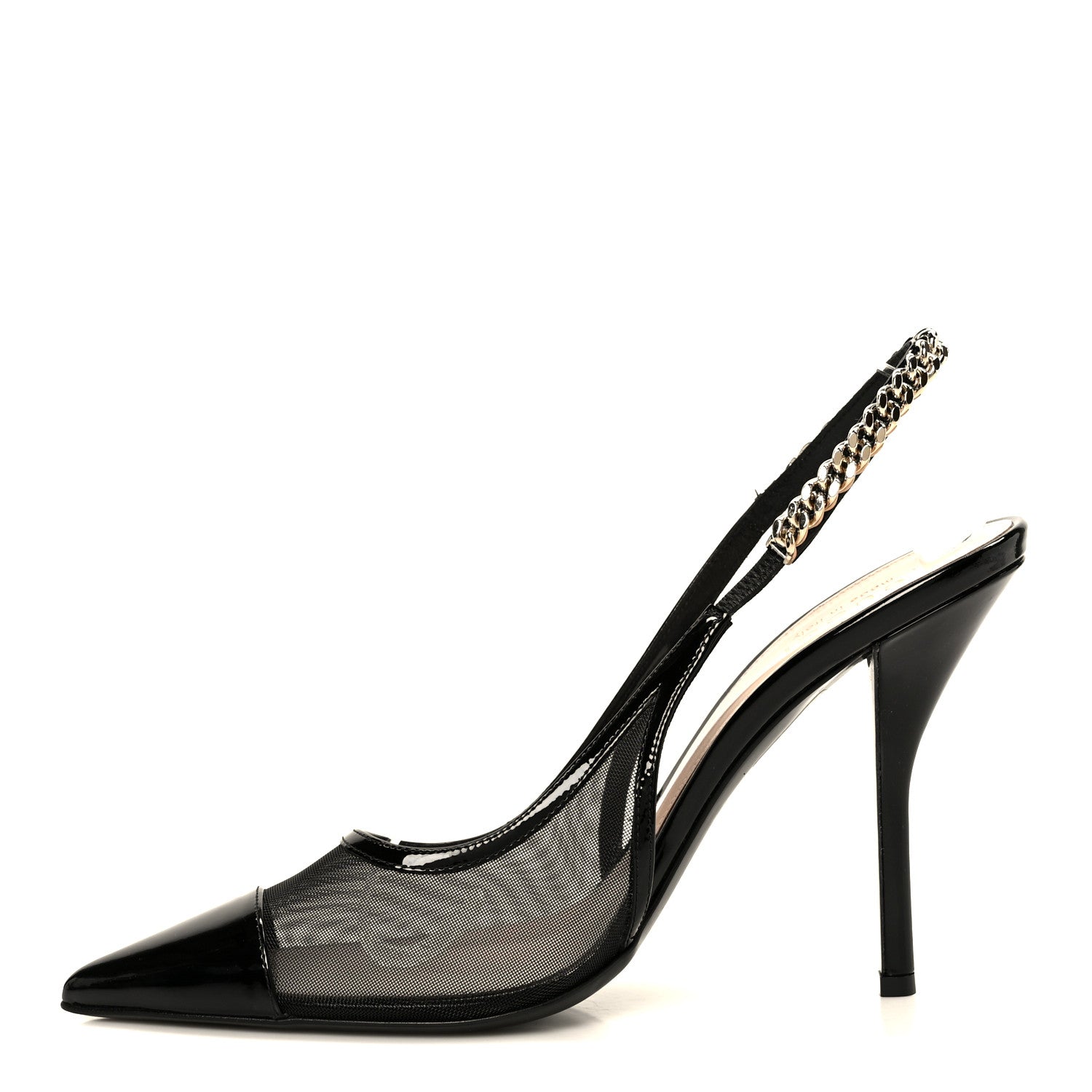 Gucci Tela Retino Patent Signoria 105mm Slingback Pumps 40 Black