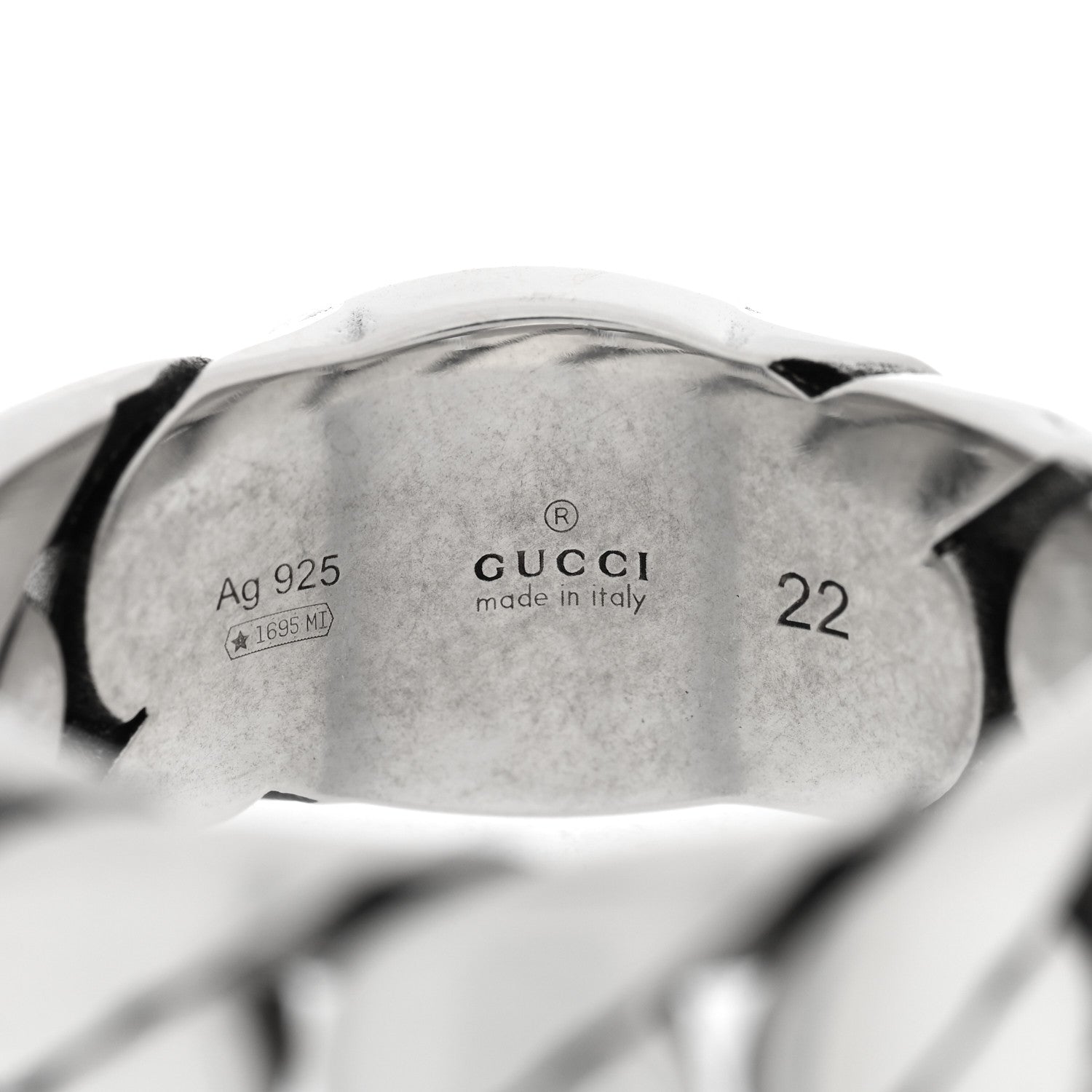 Gucci Sterling Silver Enamel Interlocking G Chain Ring 61 9.75 Blue