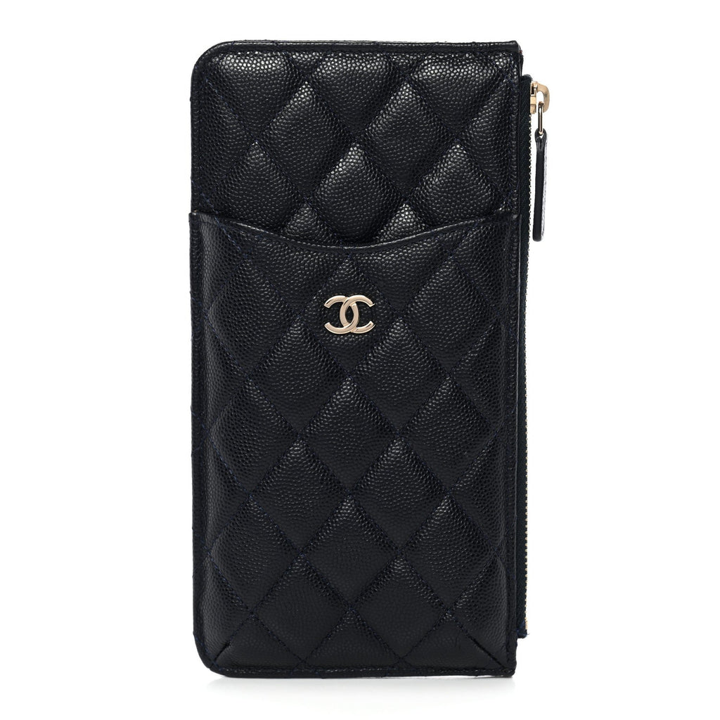 Caviar Quilted Classic Flat Wallet Pouch Navy