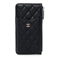 Caviar Quilted Classic Flat Wallet Pouch Navy