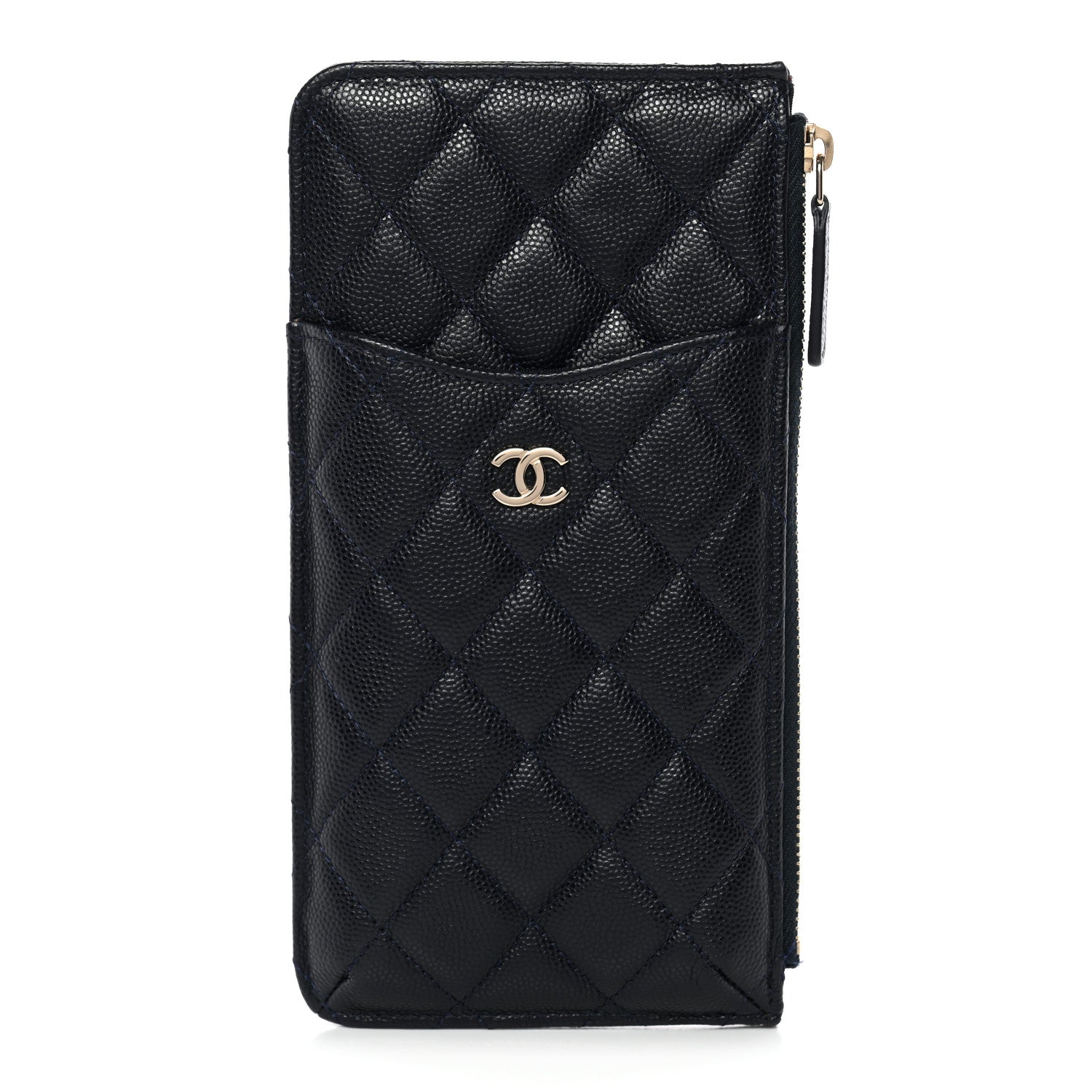 Caviar Quilted Classic Flat Wallet Pouch Navy