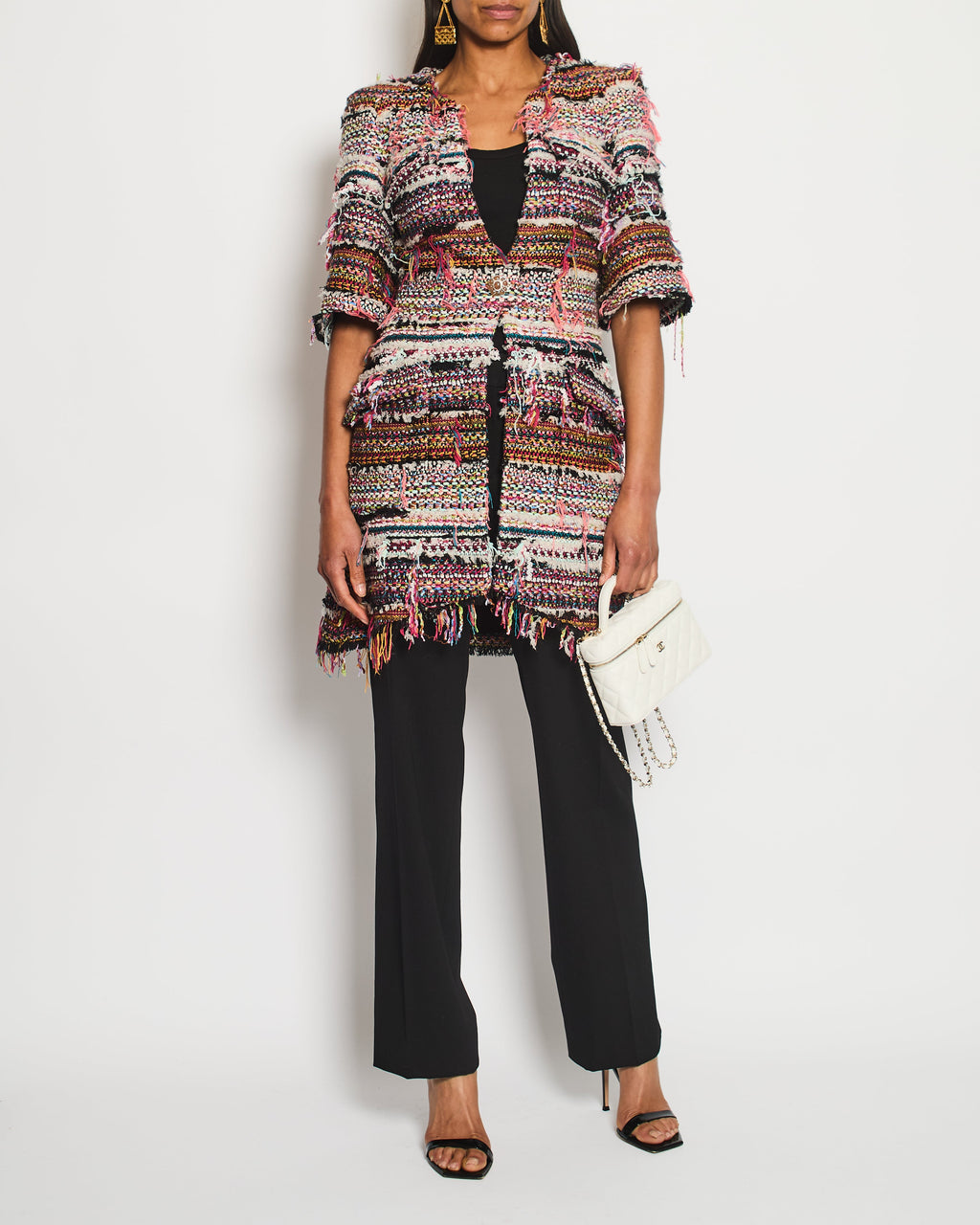 Chanel Paris/Dubai 2015 Pink Fantasy Set Frayed Tweed Short Sleeve Jacket Size FR 34 (UK 6)