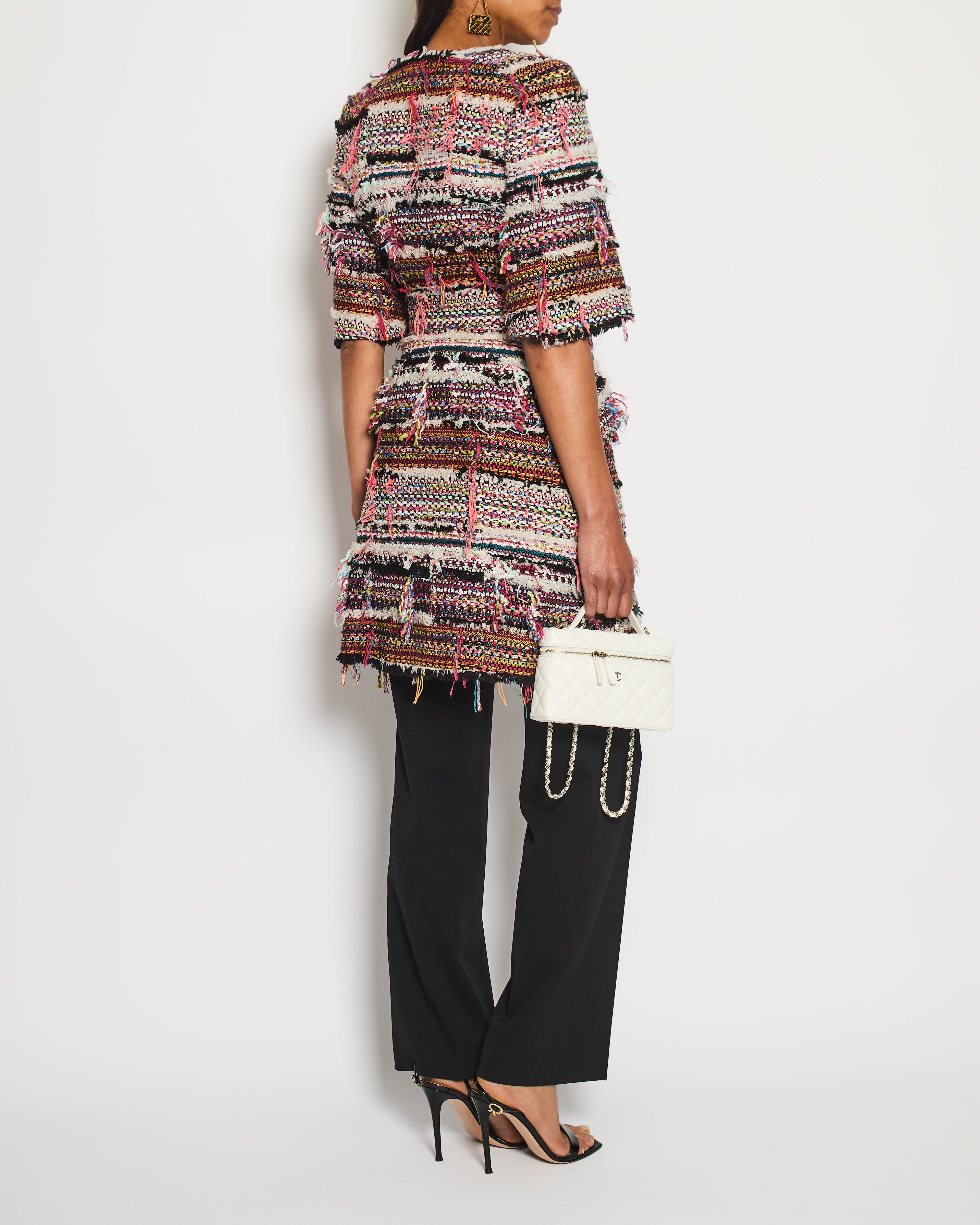 Chanel Paris/Dubai 2015 Pink Fantasy Set Frayed Tweed Short Sleeve Jacket Size FR 34 (UK 6)