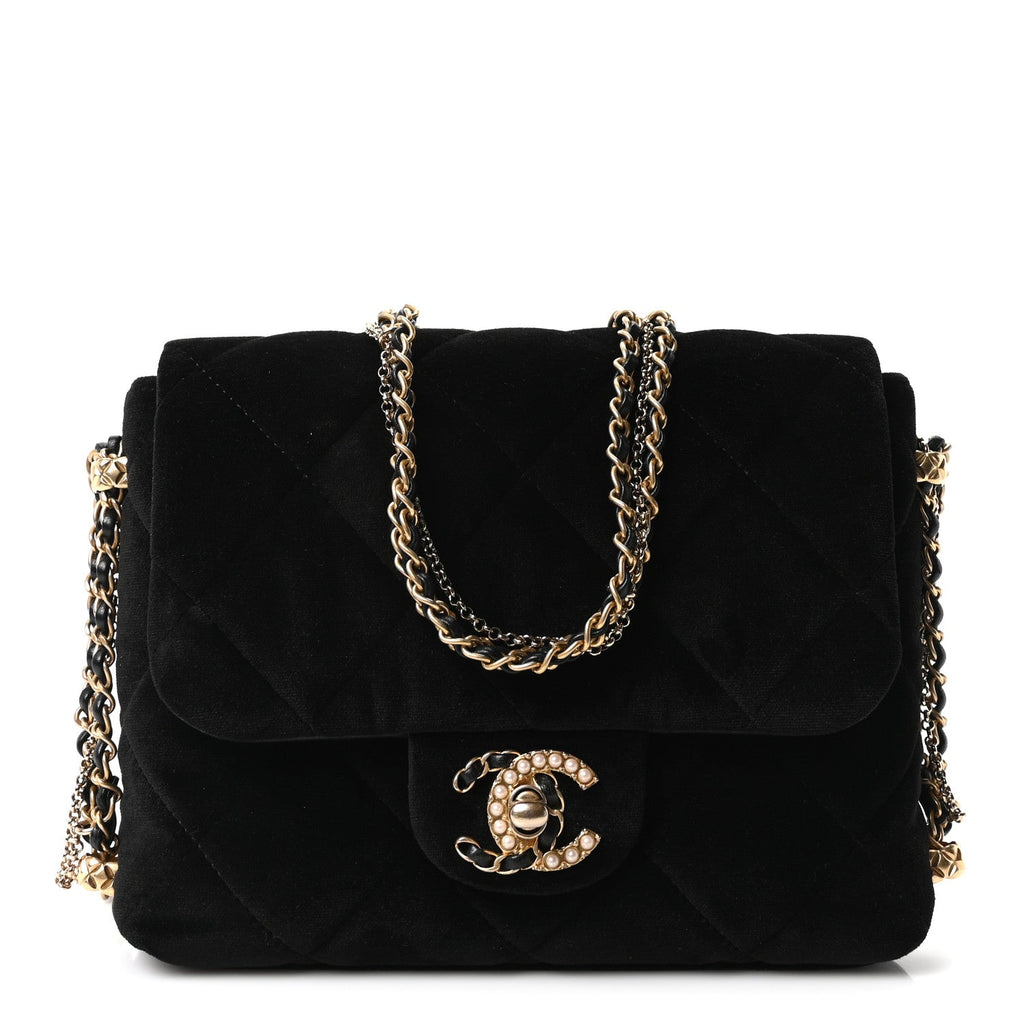 Chanel Velvet Quilted Crush On Chains Flap Bag Black