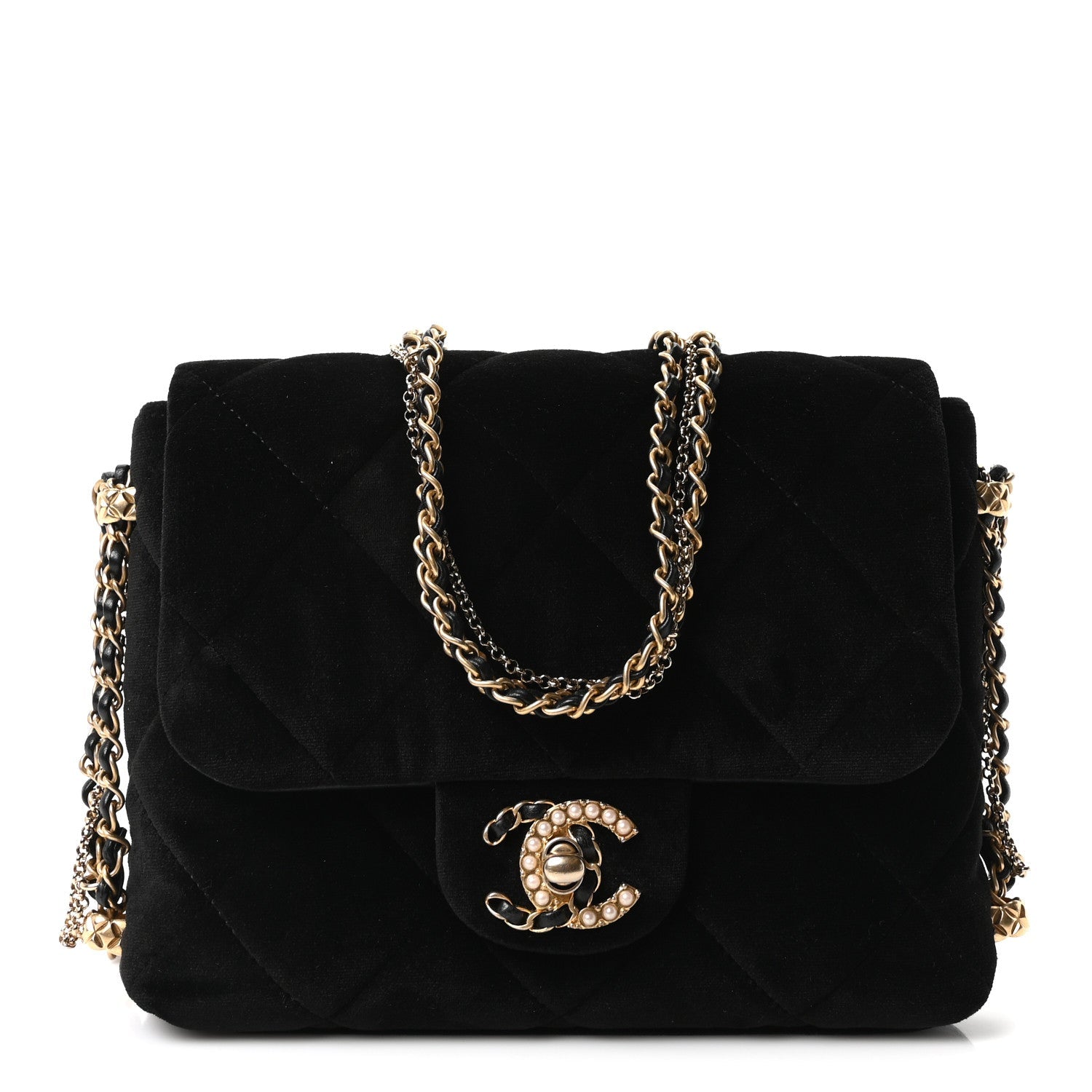 Chanel Velvet Quilted Crush On Chains Flap Bag Black
