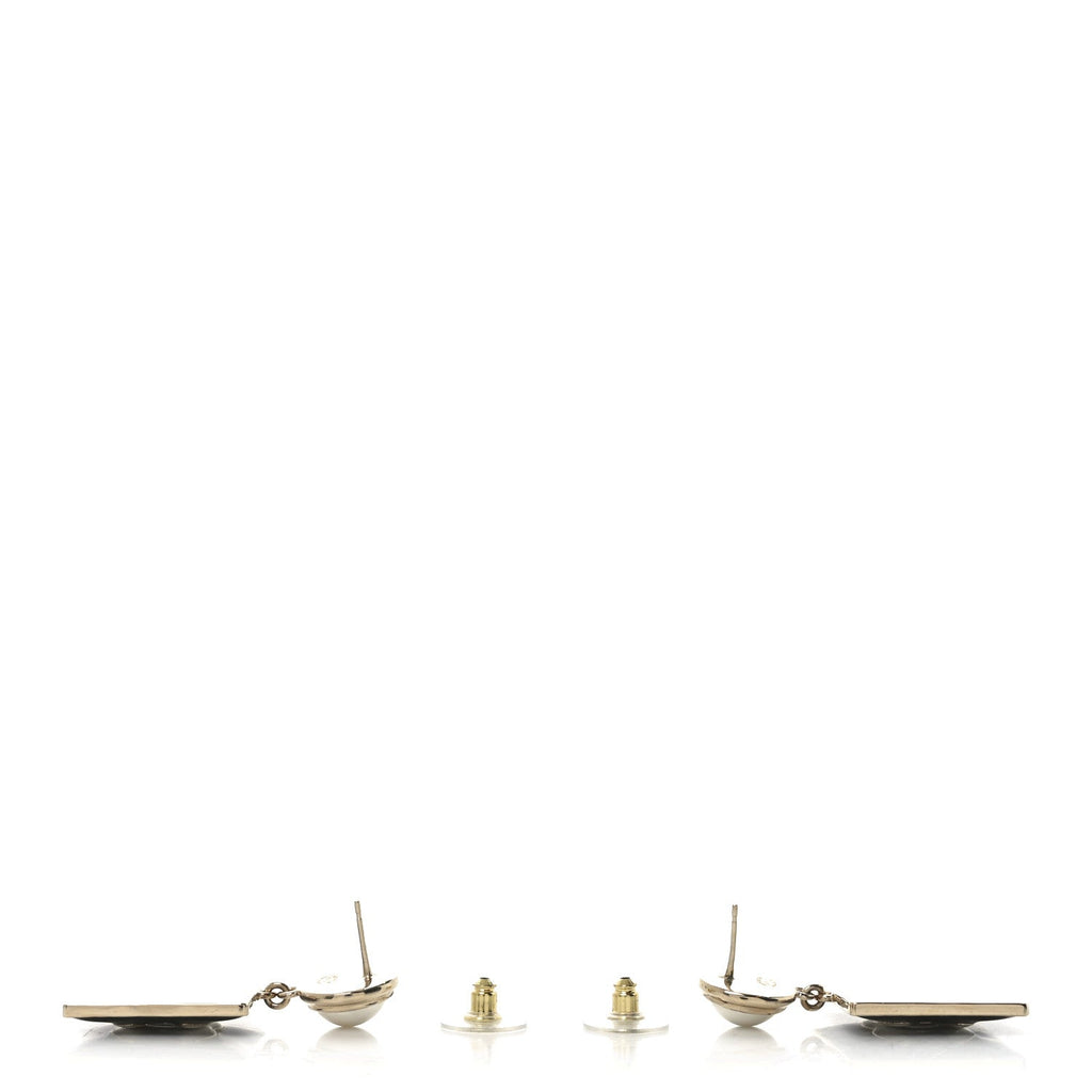 Metal Resin Pearl CC Drop Earrings Gold Black White