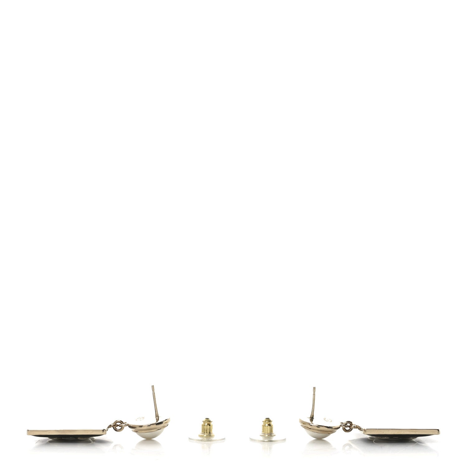 Metal Resin Pearl CC Drop Earrings Gold Black White