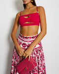 Chanel 21K Raspberry Pink Silk CC Logo Printed Bralette Top with Crystal Details Size FR 38 (UK 10)