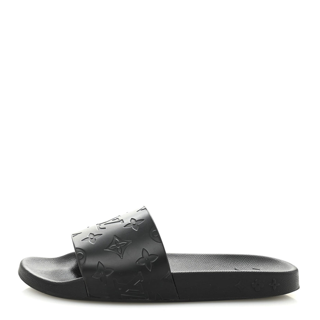 Louis Vuitton Rubber Embossed Monogram Mens Waterfront Mules 7.5 Black