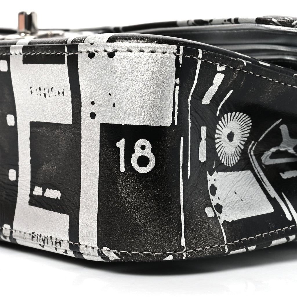 Chanel Lambskin Graffiti Printed Medium Double Flap Black Silver