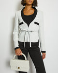 Chanel 14S Pale Grey and Black Trim Jacket with Belt and CC Button Details Size FR 34 (UK 6) RRP £3,250