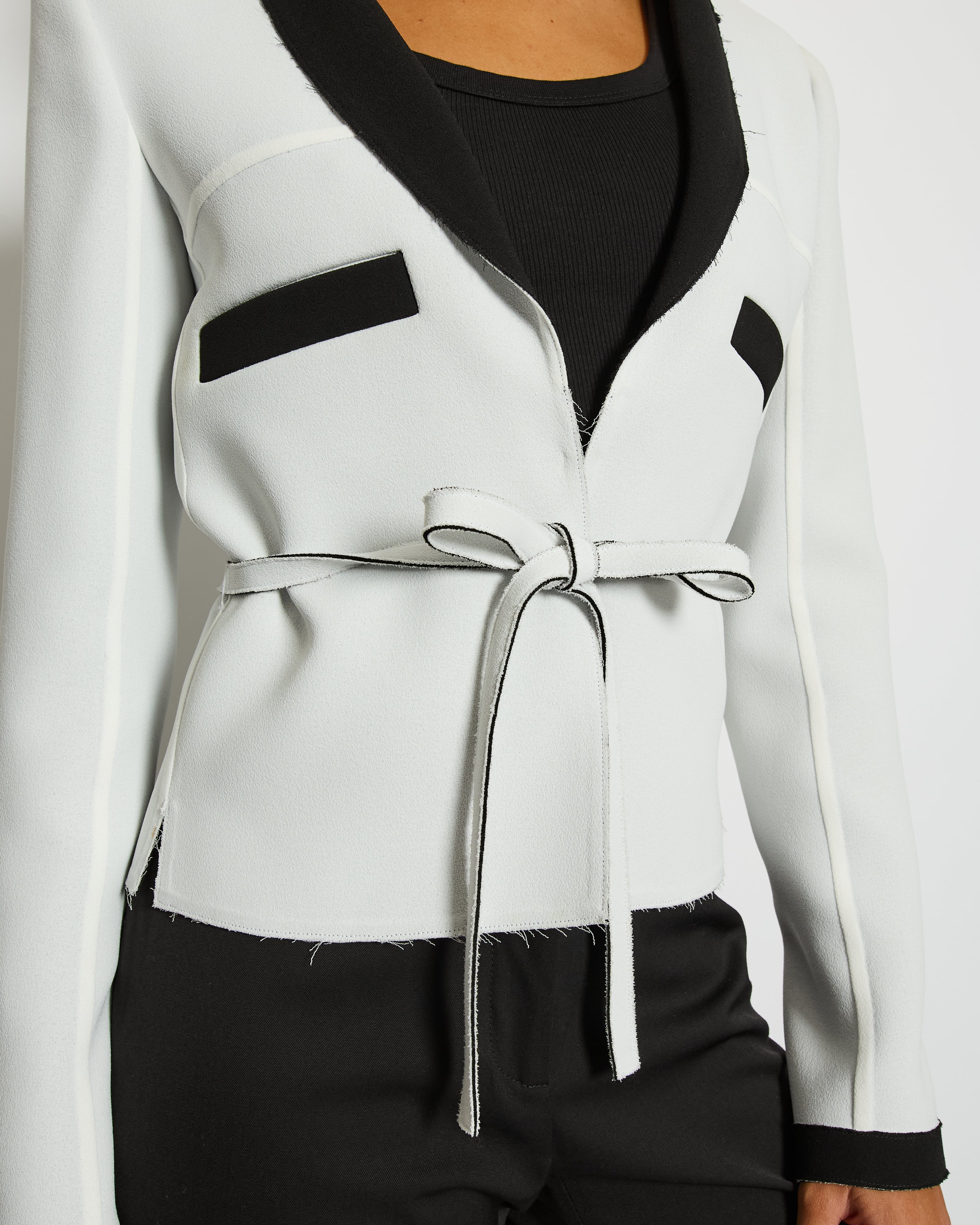 Chanel 14S Pale Grey and Black Trim Jacket with Belt and CC Button Details Size FR 34 (UK 6) RRP £3,250