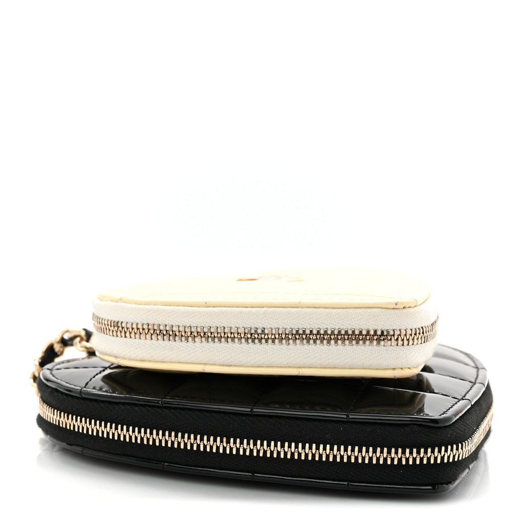 Chanel Patent Calfskin Resin Quilted CC Heart Clutch With Chain  Black