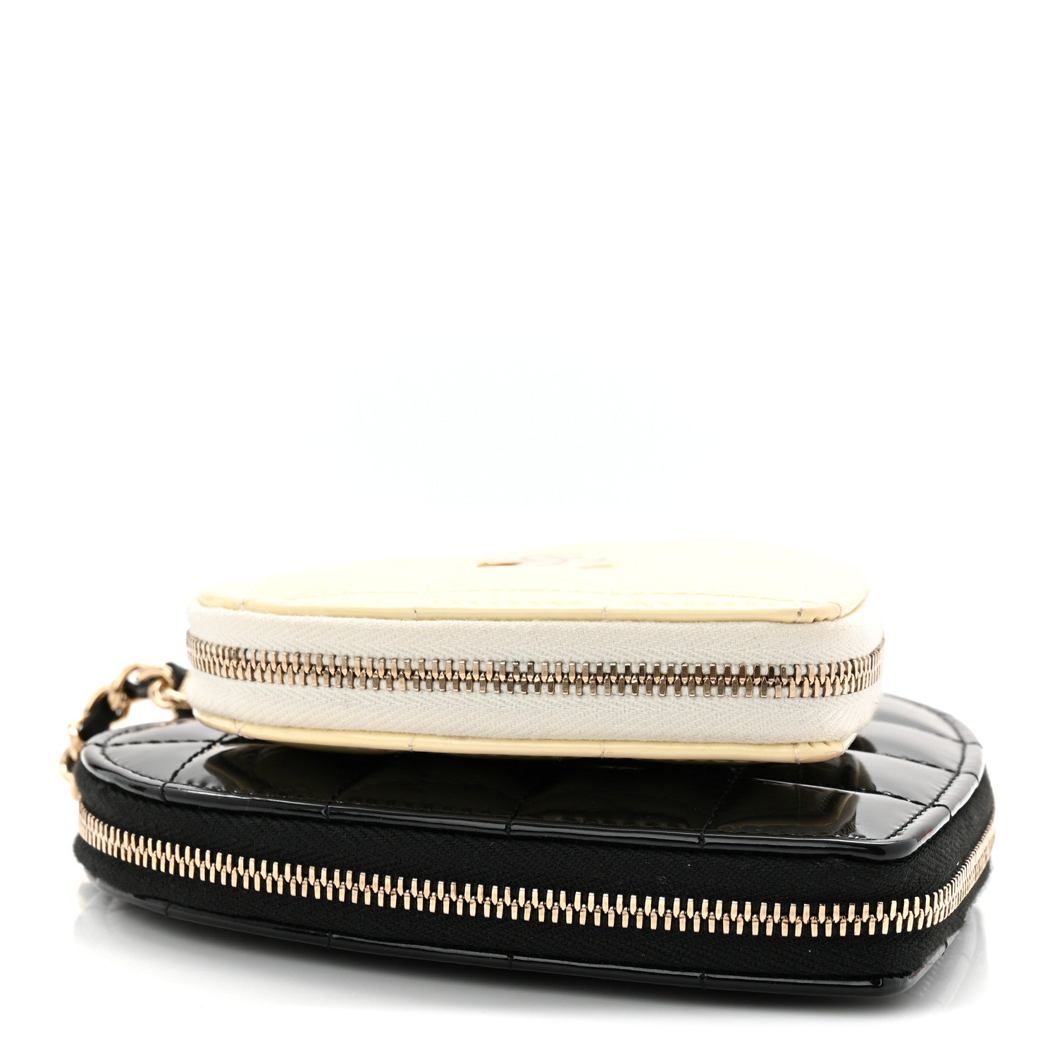 Chanel Patent Calfskin Resin Quilted CC Heart Clutch With Chain  Black