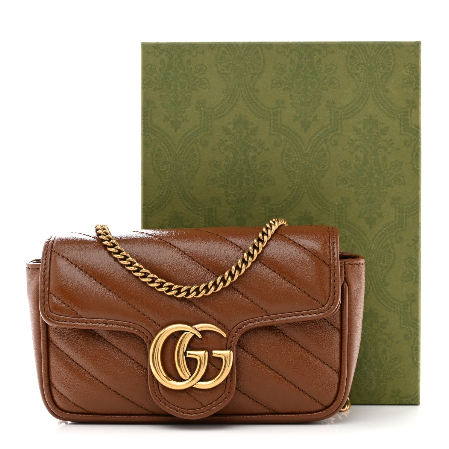 Gucci Azalea Calfskin Matelasse Diagonal Super Mini GG Marmont Shoulder Bag Cuir