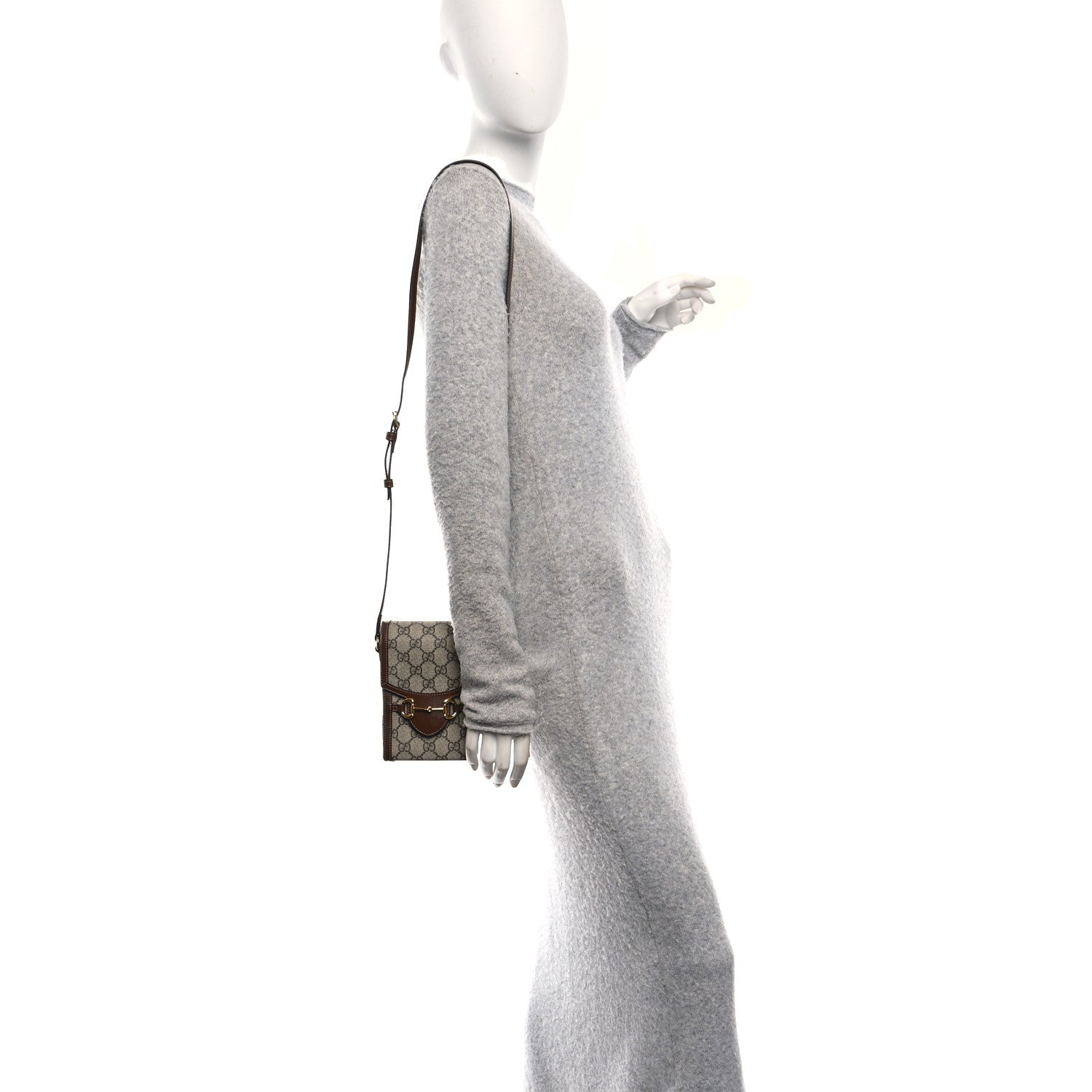 Gucci GG Supreme Monogram Mini Horsebit 1955 Crossbody Bag Beige Brown Sugar