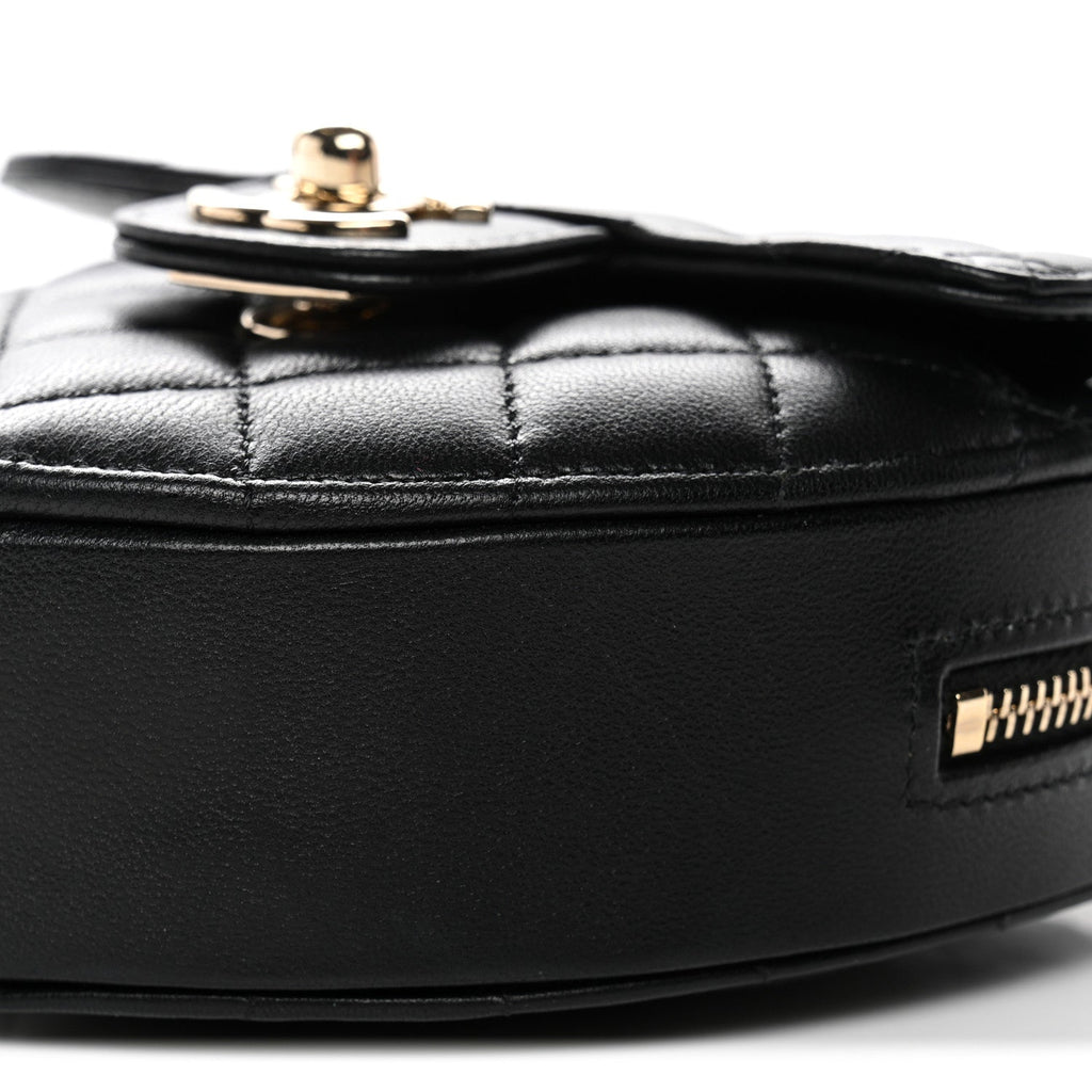 Chanel Lambskin Quilted CC In Love Heart Clutch With Chain Black