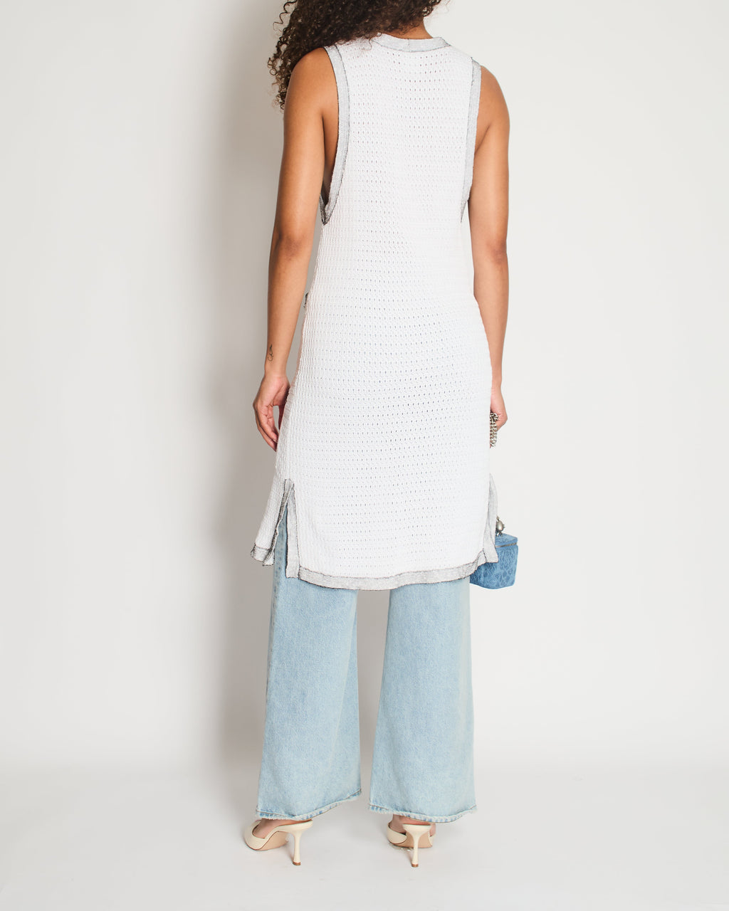 Chanel White Long Line Button Down Vest with Pocket Detail FR 38 (UK 10)