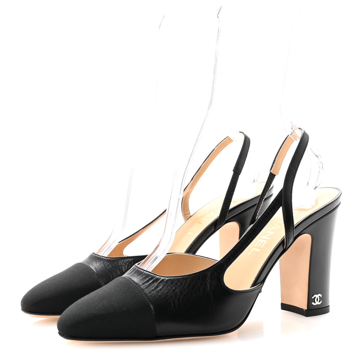 Lambskin Grosgrain Cap Toe CC Slingback Pumps 39 Black
